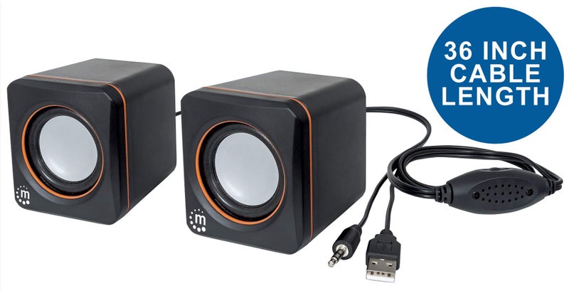 Manhattan USB Powered Stereo Speaker System - Small Size - with Volume Control & 3.5 mm Aux Audio Plug to Connect to Laptop, Notebook, Desktop, Computer - 3 Yr Mfg Warranty - Black Orange, 161435 - Image 5